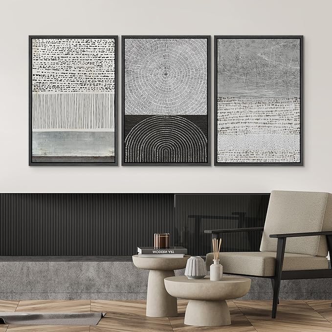 SIGNWIN Framed Canvas Print Wall Art Set Industrial Black & Gray Collage Abstract Geometric Illustrations Minimalism Modern Art Decorative Boho for Living Room, Bedroom, Office - 16"x24"x3 Black