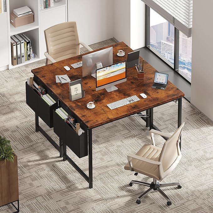 OLIXIS Computer Desk 44 Inch Home Office Desks for Small Spaces, Gaming Writing Study Work Table with Storage Bag and Headphone Hook for Bedroom, Rustic Brown