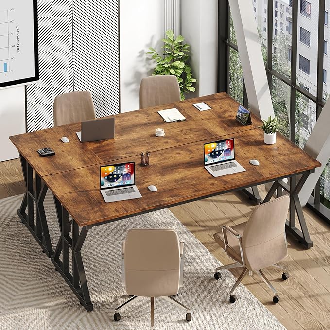 TVU 63-Inch Executive Desk, Large Office Desk with Thicken Frame, Computer Desk Modern Simple Desk for Home Office, Rustic Brown
