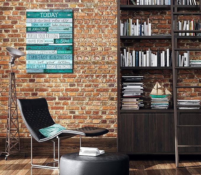 Large Inspirational Wall-Art - Positive Office Wall Decor - Teal Motivational Wall Art - Framed Canvas Art Easy to hand Size 24x36 Inches