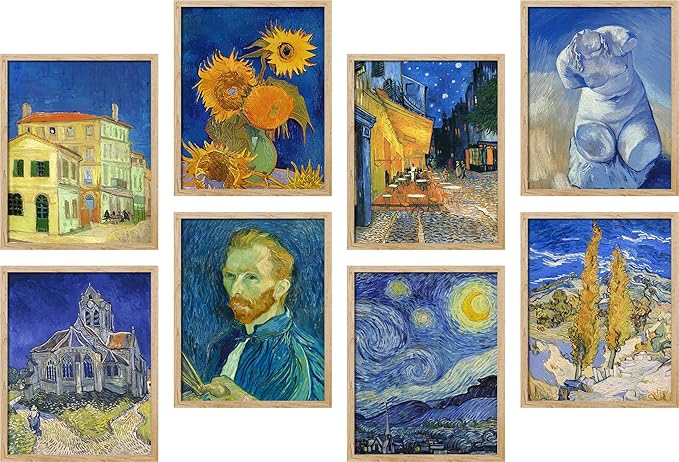 SIGNWIN Framed Poster Bathroom Decor, Wall Art Room Decor Multicolor for Living Room, Bedroom, Office Vincent Van Gogh Sunflower Starry Night Vintage Illustrations Bohemian - 8"x10"x 8 Natural