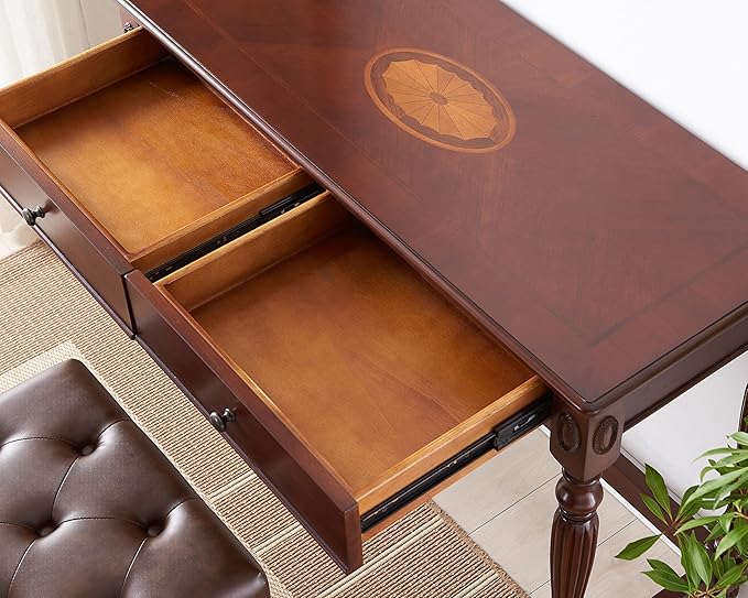 Solid Wood Computer Writing Desk with 2 Storage Drawers, Traditional Vanity Dressing Table, Small Home Office Desk, Corner Table, Easy Assembly 39.37” x 15.74” x 30.9” Cherry Red Walnut SSZ1533WD