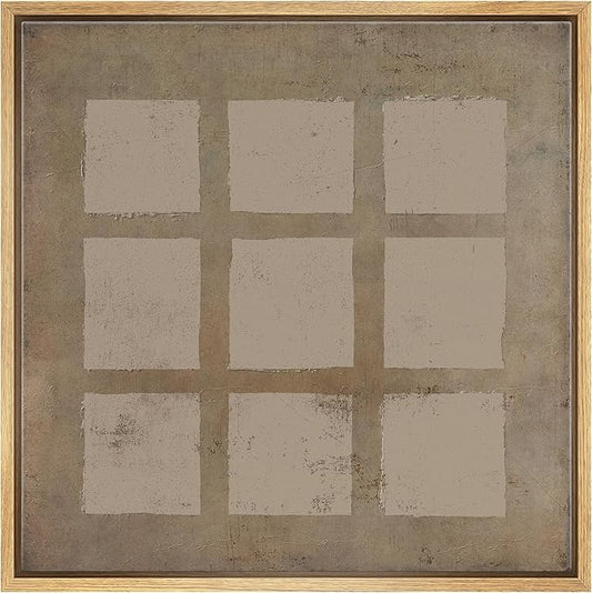 SIGNWIN Framed Canvas Print Wall Art Geometric Mid-Century Grunge Square Pattern Abstract Shape Illustrations Modern Art Decorative Relax/Zen Nordic for Living Room, Bedroom, Office - 24"x24" Natural