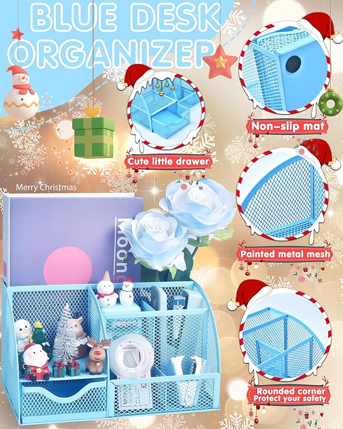 Blue Desk Accessories, 26Pcs Office Supplies and Desk Organizers, with Tape Dispenser, Stapler, Staple Remover, Ect, Gift Box Packaging