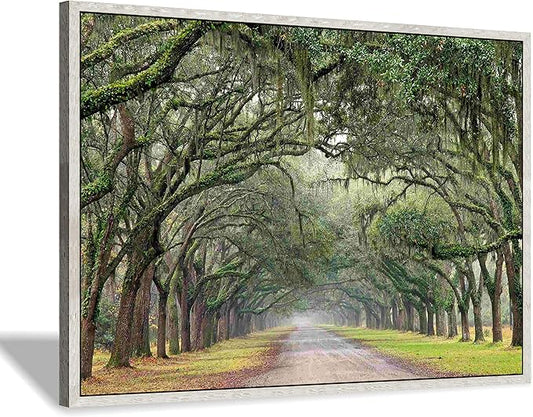 Green Oak Trees Canvas Artwork: Landscape Forest Picture Painting Wall Art Framed for Living Room (45'' x 30'' x 1 Panel)