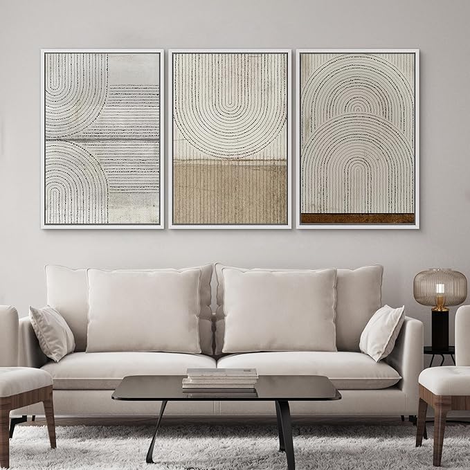 SIGNWIN Framed Canvas Print Wall Art Set Grunge Circle Polygon Collage Abstract Geometric Cozy Neutral Minimalism Modern Art Decorative Boho for Living Room, Bedroom, Office - 24"x36"x3 White
