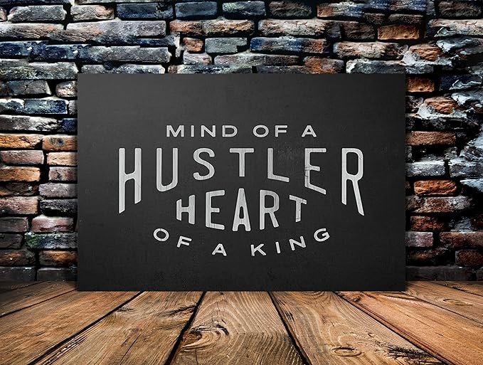 Mind Of A Hustler Heart Of A King - Inspirational Contemporary Entrepreneur Quotes Canvas Wall Art Black and White Motivational Framed Artwork HD Print Easy to Hang-36 Wx24 H