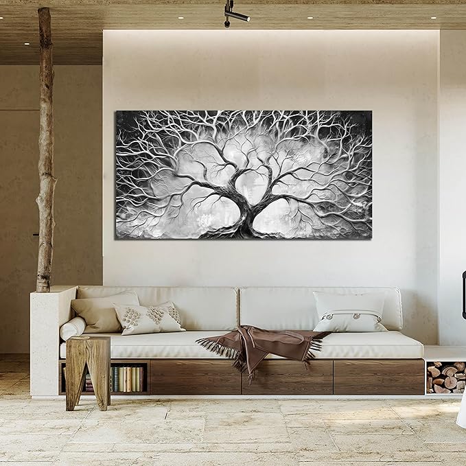 Tree Wall Art for Living Room - Black and White Canvas Wall Art for Office - Home Office Decor Wall Size 29" x 59"