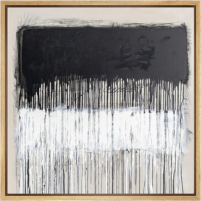 SIGNWIN Framed Canvas Print Wall Art Dripping Black & White Color Blocks Abstract Shapes Modern Art Alternative Dark for Living Room, Bedroom, Office - 24"x24" Natural