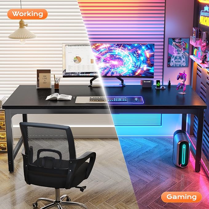 Huuger 71 x 31.5 Inch Desk with Power Outlets & USB-C, 0.95 Inch Thicker Desktop, Robust Metal Tubes, Deep Computer Desk, Heavy Duty Office Desk, Work Desk for Home Office, Black