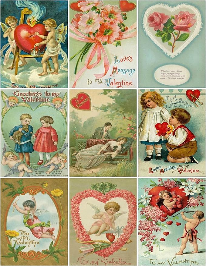 Bundle of 4 Valentine's Day Card Images Collage Sheets, Set of 4, Set #2 for Altered Art, Scrapbooking, Design, Card Making