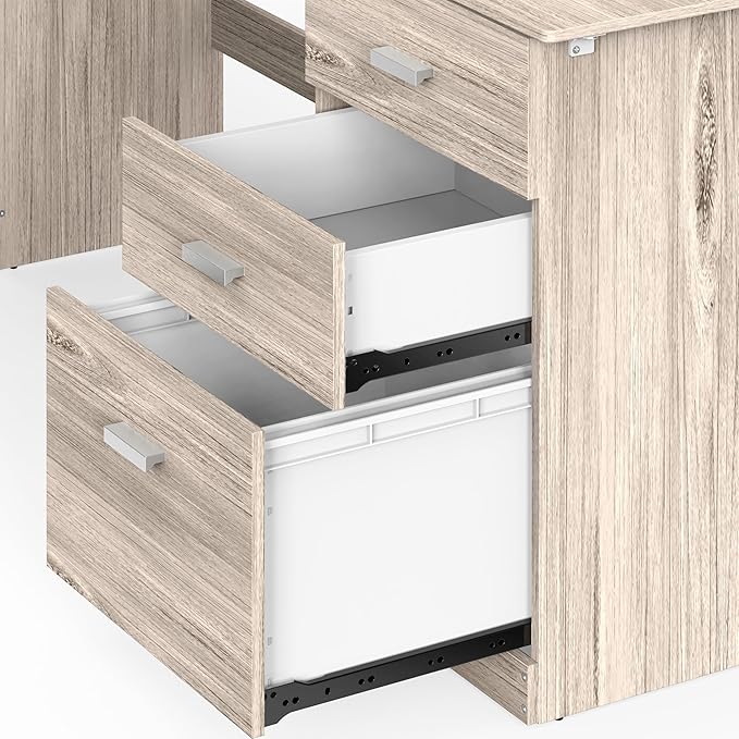 SHW 51 x 59 Inches L-Shaped Home Office Wood Corner Desk with Box Box File Drawers, Maple