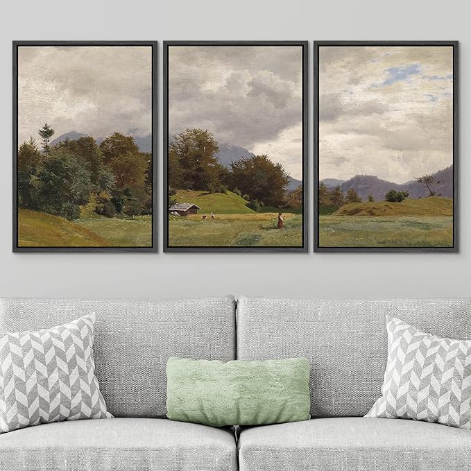 SIGNWIN Framed Canvas Print Wall Art Woodland Nursery Decor Set Storm Cloud Pastoral Farm Landscape Nature Abstract Fine Art Nordic for Living Room, Bedroom, Office - 24"x36"x3 Black