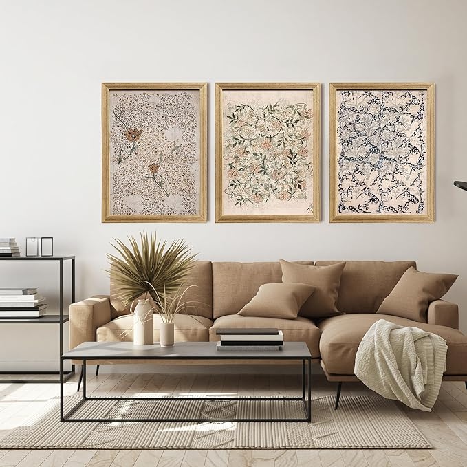 Bohemian Botanical Wall Art Set Of 3 Vintage Floral Canvas Prints For Home & Kitchen Wall Decor Art Prints 16x24 Inches Wood Framed Easy to Hang