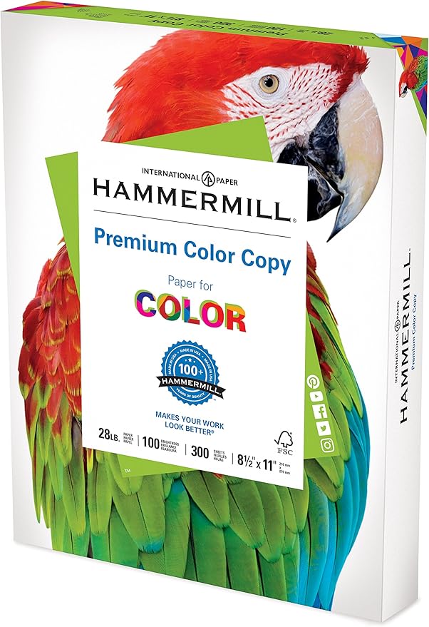 Hammermill Printer Paper, Premium Color 28 lb Copy Paper, 8.5 x 11-1 Pack (300 Sheets) - 100 Bright, Made in the USA, 102700R