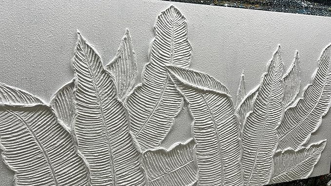 YaSheng Art- Wall Art Oil Paintings ,Modern Tropical Palm Leaf Wall Art, Handmade 3D Textured Relief White，Modern Minimalist Wall Art Abstract Artwork painting, Wall Art for living room Bedroom Wall Deco Home, Framed Wall Art Pictures 24X48 Inches