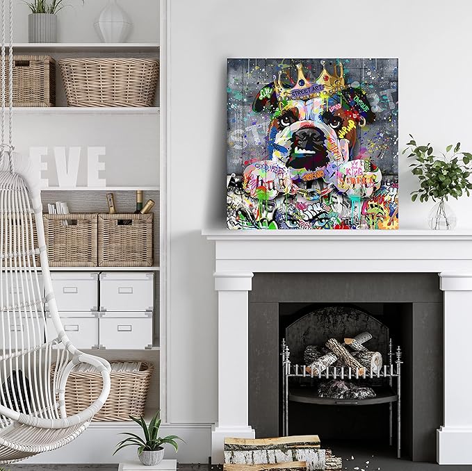 SIXTTART Dog Wall Art - Kid's Room Animal Wall Decor - Graffiti Playroom Art - Ready to Hang 20" x 20"