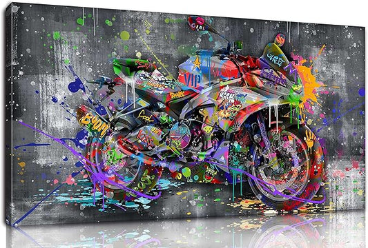 SIXTTART Banksy Motorcycles Wall-Art - Graffiti Canvas Art Wall Decor - Large Wall Decor For Living Room Ready To Hang Size 59" x 29"