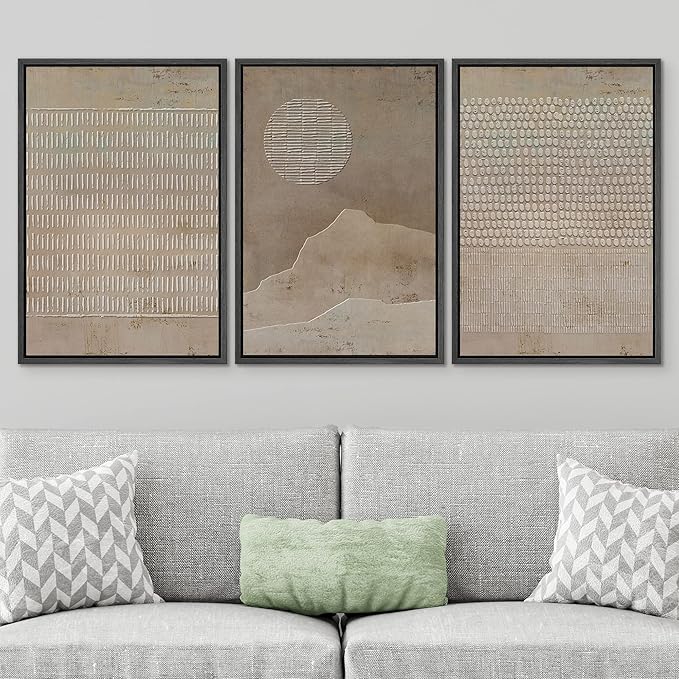 SIGNWIN Framed Canvas Print Wall Art Set Grunge Minimal Brown Polygons Graffiti & Street Art Abstract Illustrations Modern Art Decorative Nordic for Living Room, Bedroom, Office - 16"x24"x3 Black