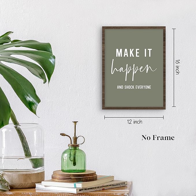 QLMX Office Inspirational Wall Art Prints Set of 4, Boho Motivational Make It Happen Stay Postive Prints Wall Decor for Office, Positive Quotes Poster for Home 12”x16” Unframed