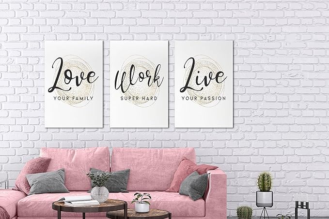 SHMAO Office Canvas Wall Art Motivational Wall Decor, 3 Piece Modern Love Work Live Print Pictures for Office Wall Decor Women Inspirational Framed Artwork Home Office Decor 16”x24”x3 Panels