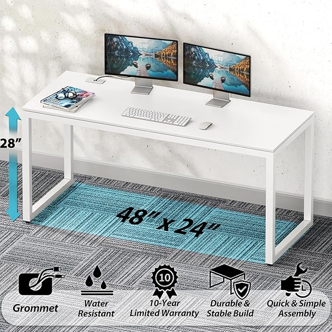 SHW 48-Inch Commercial-Grade Office Computer Desk, White