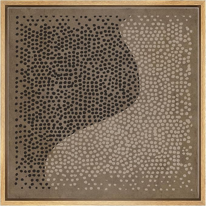 SIGNWIN Framed Canvas Print Wall Art Modern Dot Wave Abstract Black and Beige Pointillism Illustration Modern Art Decorative Boho Relax/Zen for Living Room, Bedroom, Office - 16"x16" Natural
