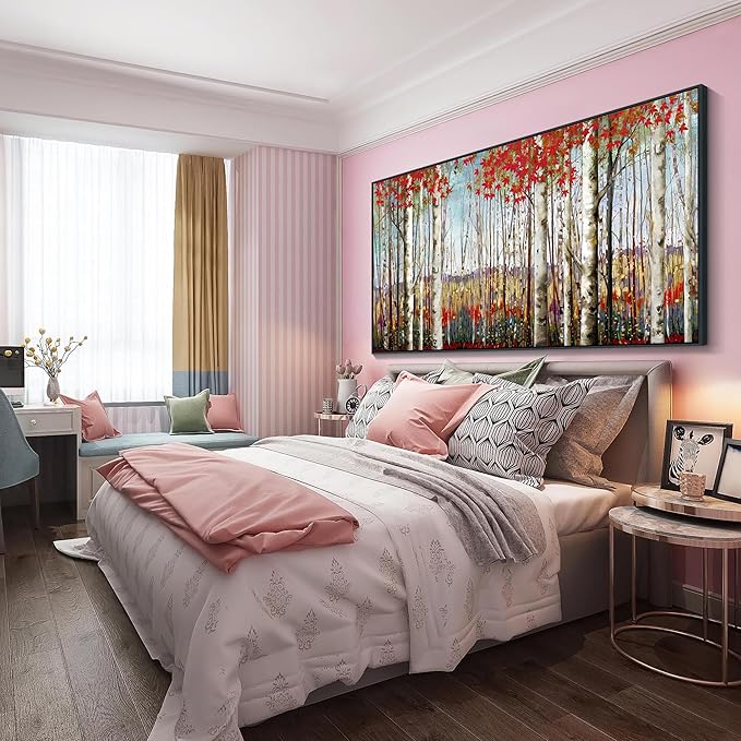 Large Canvas Wall Art - Framed Aspen Tree Oil Painting Style, Birch Tree Pictures for Living Room Wall Decor & Bedroom, 29x58 Modern Nature Artwork for Walls