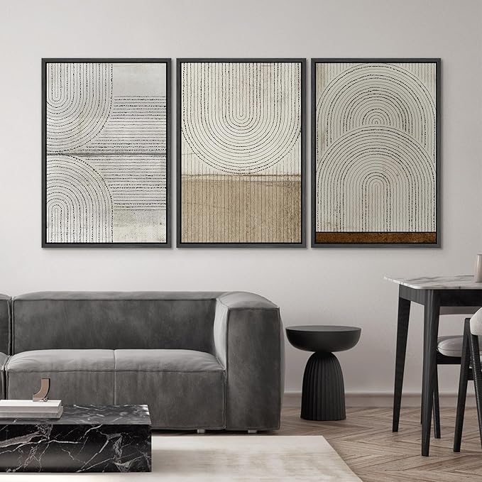 SIGNWIN Framed Canvas Print Wall Art Set Grunge Circle Polygon Collage Abstract Geometric Cozy Neutral Minimalism Modern Art Decorative Boho for Living Room, Bedroom, Office - 16"x24"x3 Black
