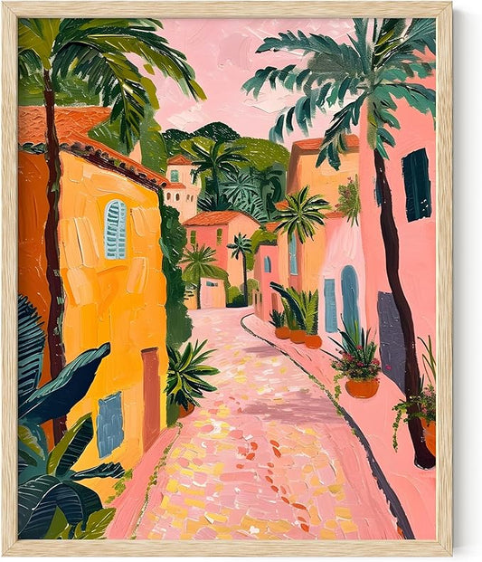 HAUS AND HUES Floral Art Wall Decor - Wildflowers Wall Art for Living Room, Floral Artwork for Bedroom Walls, Flower Painting for College Girls Dorm Room (Palm Tree City, Beige Frame, 8x10)