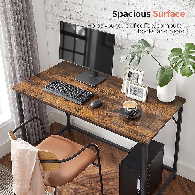 VASAGLE Computer Desk, Office Work Desk, 47.2 x 23.6 x 29.9 Inches, for Study, Bedroom, Home Office, Living Room, Rustic Brown and Ink Black ULWD039B01