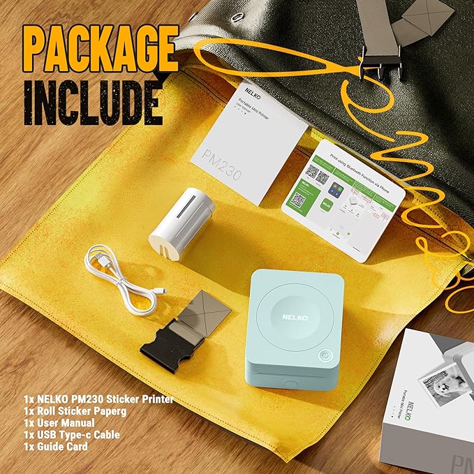 Nelko Sticker Printer, PM230 Print Pod Mini Bluetooth Portabel Sticker Maker with 1 Rolls Paper, Print Pods with Multiple Templates for Phone & Tablet, Smart AI APP Family, Green