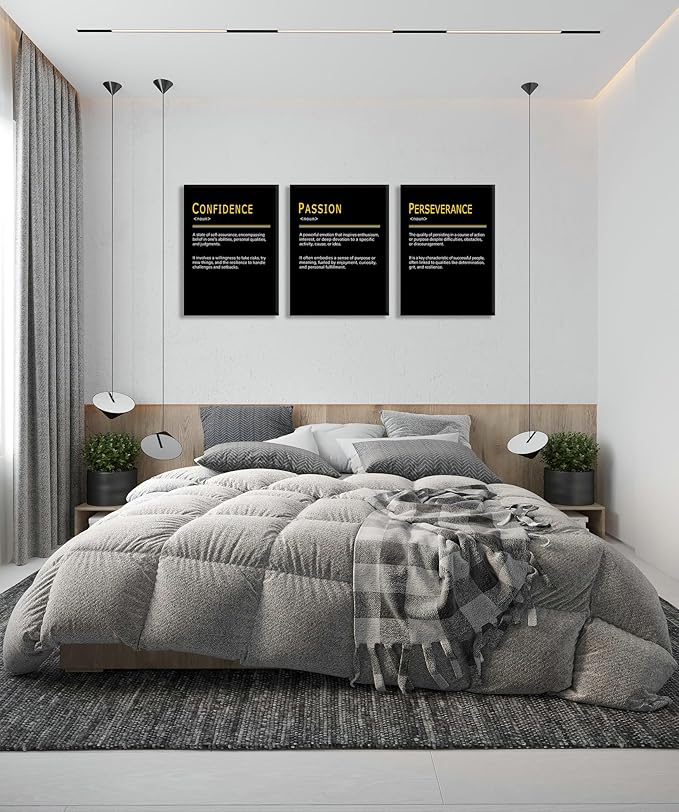 WYJDFART Inspirational Quotes Canvas Poster PASSION CONFIDENCE PERSEVERANCE Noun Pursue Goals Motivational Wall Art for Office Home Bedroom Workplace Framed Ready to Hang [60''Wx 28''H]