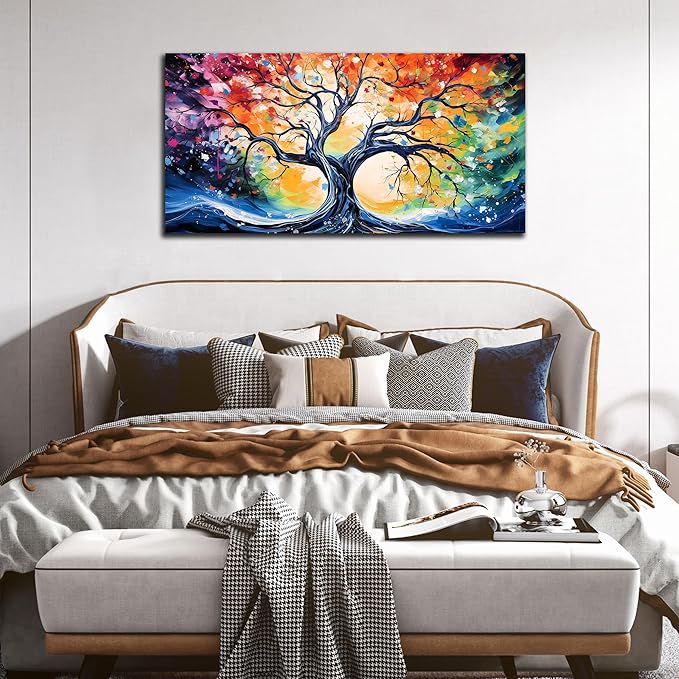 Large Canvas Wall Art Colorful Tree Picture Modern Living Room Bedroom Home Office Wall Decor Framed Canvas Prints Ready to Hang Size 24x48