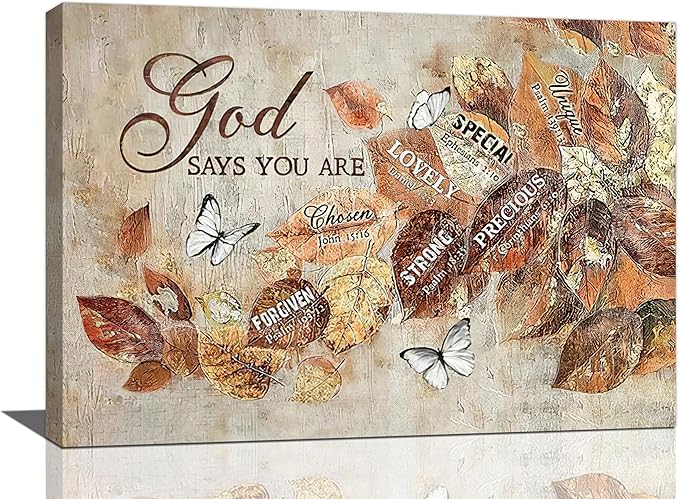 yerretin Fall Christian Leaves Wall Art Autumn Religious Pictures Wall Decor Rustic God Says Canvas Painting Modern Artwork Home Decoration for Living Room Bathroom Bedroom Office Framed 24"x16"