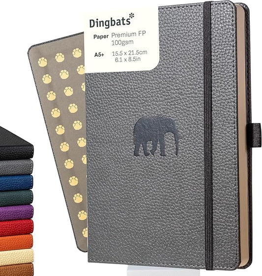 Dingbats Wildlife Dotted Journal A5 - Vegan Leather Hard Cover, Ideal for Work, Travel - Pocket, Elastic Closure, Bookmark