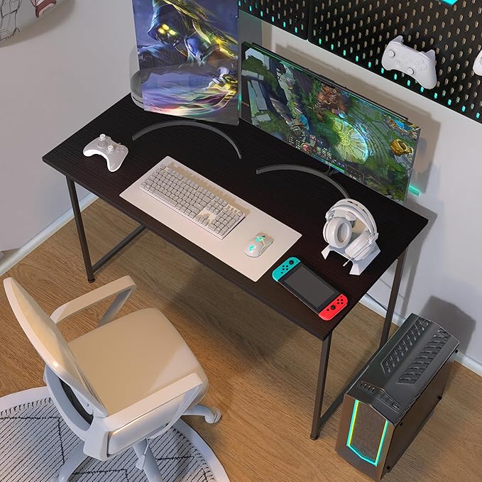 YSSOA Computer Desk Home Office Work Study Writing Modern Simple Table with Headphone Hooks