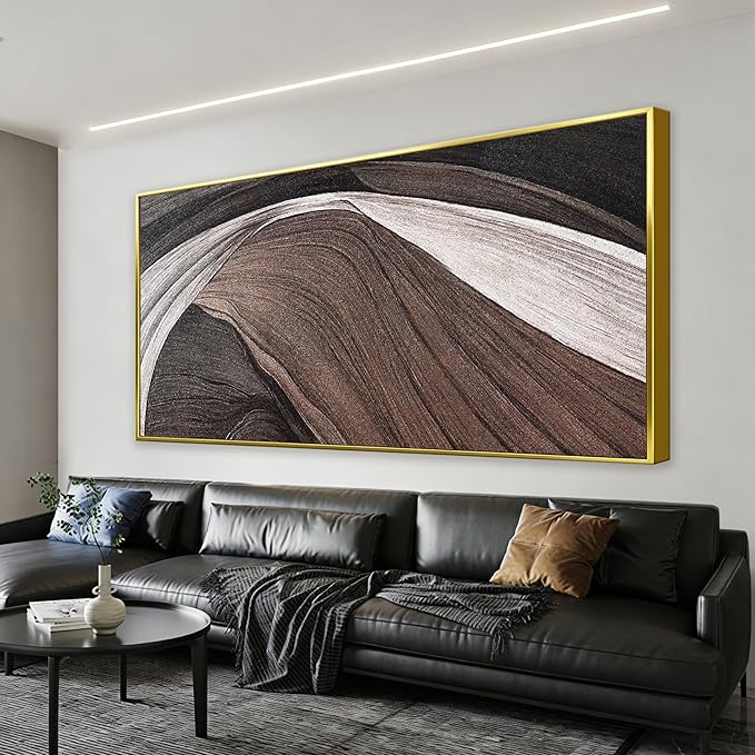 TAIJXAGSG Large Abstract Gold Framed Wall Art For Living Room Pints Black And White Canvas Art Wall Decor Prints Picture Painting Brown Maximalist Decor Artwork For Bedroom Modern 29x58 In