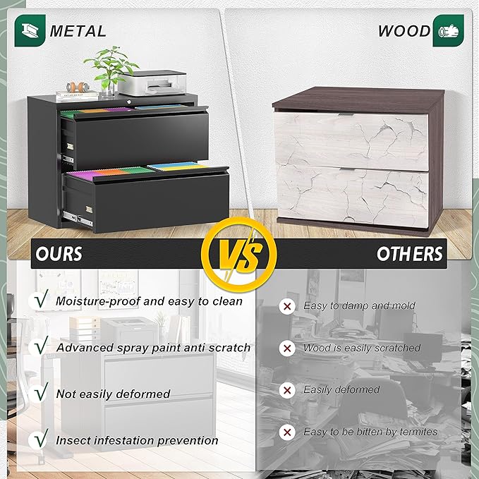 Superday Lateral File Cabinet, 2 Drawer File Cabinet with Lock, Black Filing Cabinets with Lock, Metal Filing Cabinets for Home Office/Legal/Letter/A4, Home Office Furniture for Hanging File