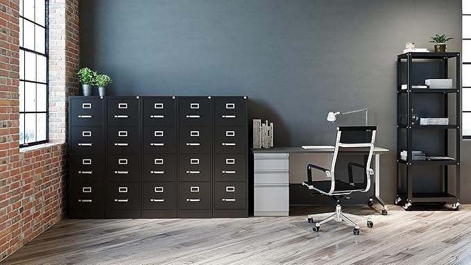 Commercial 4 Drawer Letter Width Vertical File Cabinet, 22" Deep - Black