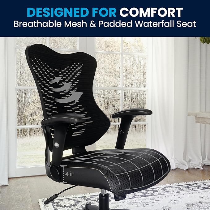 Flash Furniture Kale High Back Designer Black Mesh Executive Swivel Ergonomic Office Chair with Adjustable Arms