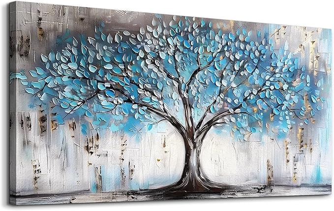 Wapluam Large Canvas Wall Decor For Living Room Farmhouse Wall Art For Bedroom Office Wall Decorations Blue Tree Paintings Abstract Pictures Framed Artwork Modern Room Home Decor Posters