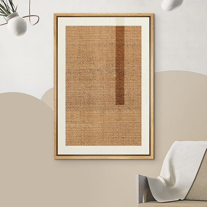 IDEA4WALL Framed Canvas Print Wall Art Brown Square Polygon Collage Abstract Geometric Illustrations Modern Art Minimalism Shapes Multicolor Boho for Living Room, Bedroom, Office - 16"x24" Natural