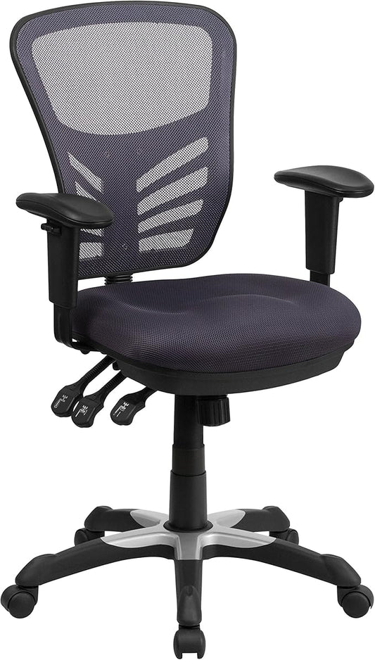 Flash Furniture Nicholas Mid-Back Swivel Office and Gaming Chair, Ergonomic Mesh Office Chair with Adjustable Lumbar Support and Height, Dark Gray