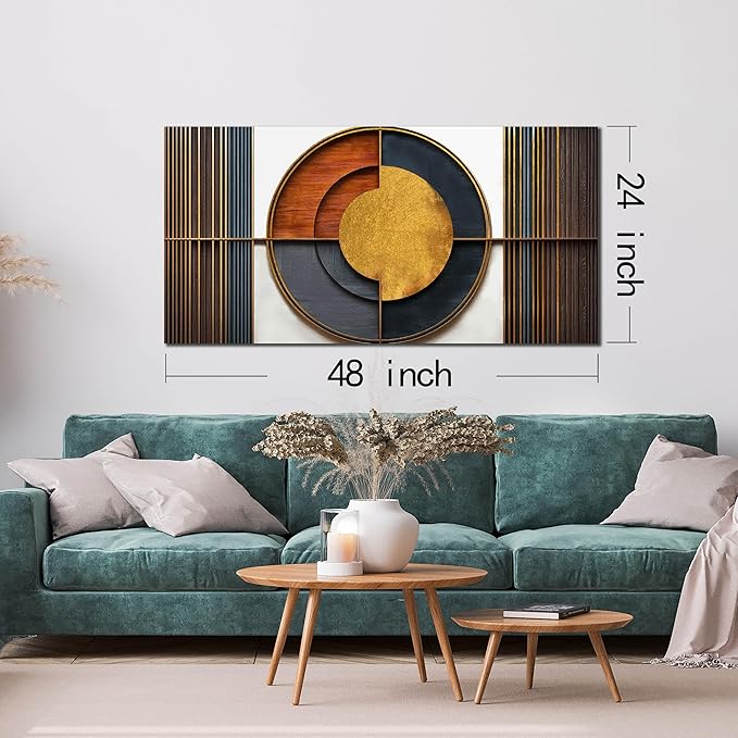 Large Canvas Wall Art for Living Room Bedroom Home Office Brown and White Wood Color Geometrical Picture Modern Canvas Prints Framed Wall Decor Size 24x48