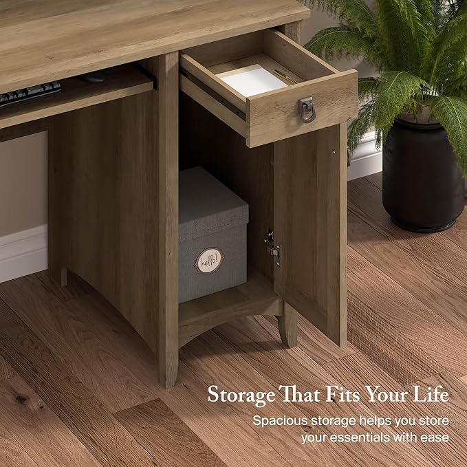 Bush Furniture Salinas Computer Desk with Hutch | Study Table with Drawers, Cabinets & Pullout Keyboard/Laptop Tray | Modern Home Office Desk in Reclaimed Pine | Work Desk with Storage