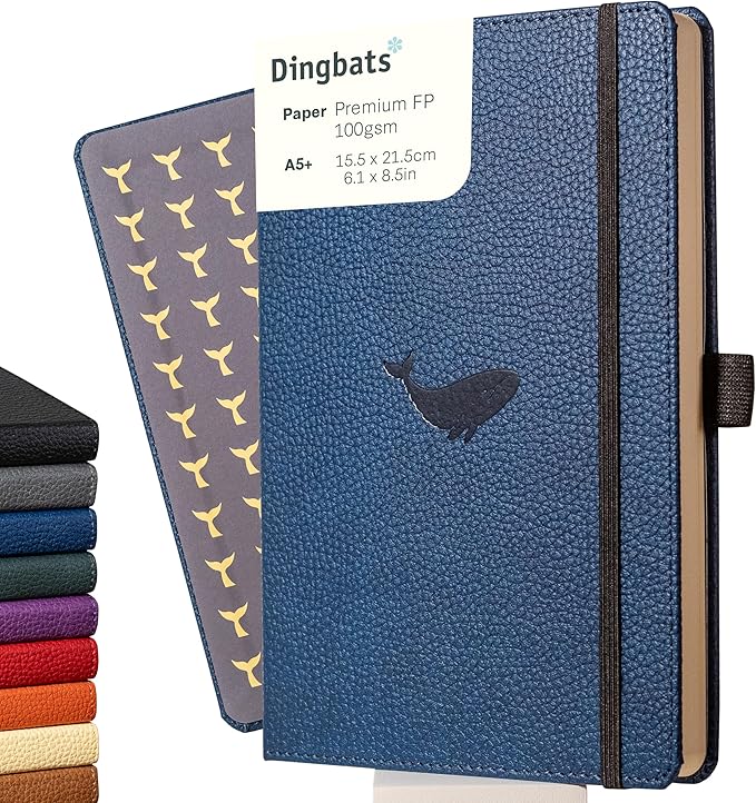 Dingbats* Wildlife Grid Writing Journal Notebook A5 - Vegan Leather Hardcover - Ideal for Work, Travel - Pocket, Elastic Closure, & Bookmark