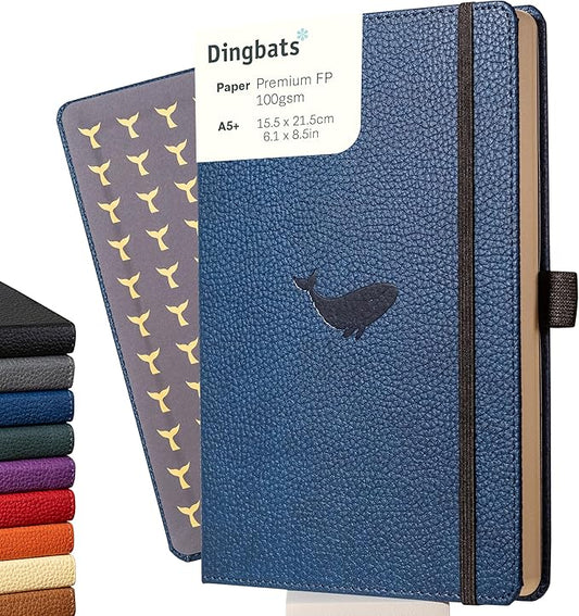 Dingbats A5 Wildlife Notebook Journal Hardcover, Cream 100gsm Ink-Proof Paper, 6.1 x 8.5 inches, 192 pages (Blue Whale, Lined)