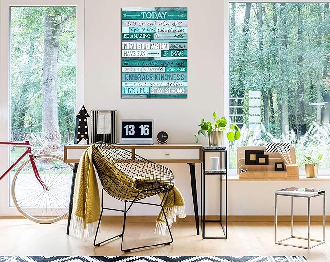 Inspirational Wall-Art - Quotes Office Wall Decor - Teal Wall Decor For Bedroom - Word Artwork For Home Walls With Framed Canvas Art Size 16"x24"