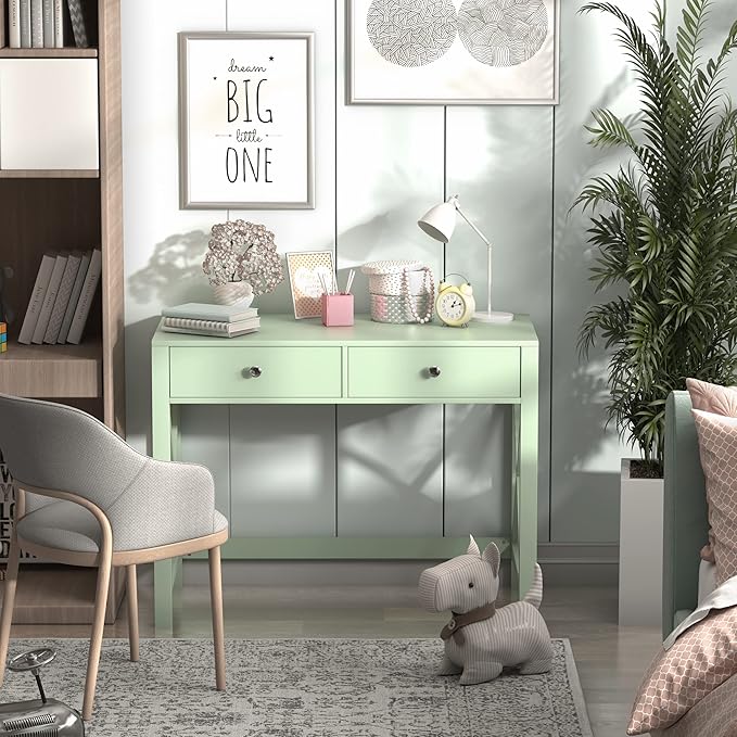 WiberWi Home Office Desk with Drawers, Small Writing Computer Desk for Bedroom, Modern Green Makeup Vanity Table for Girls, Study Table for Home Office